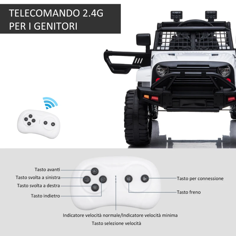 HOMCOM Macchina Elettrica per Bambini Jeep Fuoristrada con Telecomando, 2 Velocità 3-5km/h e USB, Bianco, 99.2x66.6x66.6cm