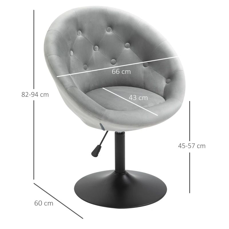 HOMCOM Sgabello Alto Poltrona in Velluto con Schienale e Altezza Regolabile, Arredamento Moderno Casa 66x60x82-94cm Grigio