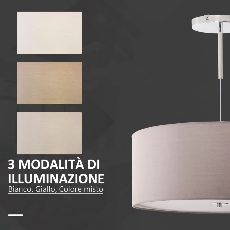 HOMCOM Lampadario Moderno a Sospensione con LED Dimmerabili e 3 Colori di Illuminazione, 59x59x44cm, Grigio Chiaro