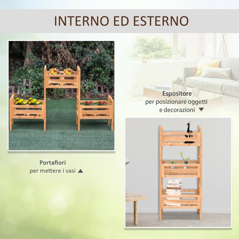 Outsunny Portapiante Modulabile a 3 Pezzi, Fioriera da Esterno con Portavasi in Legno di Abete, Giallo, 50.8x22.8x40.6cm