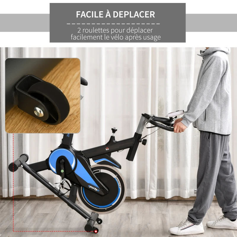 HOMCOM Vélo biking cardio vélo d'appartement écran LCD multifonction selle et guidon réglables volant inertie 10 Kg acier noir bleu