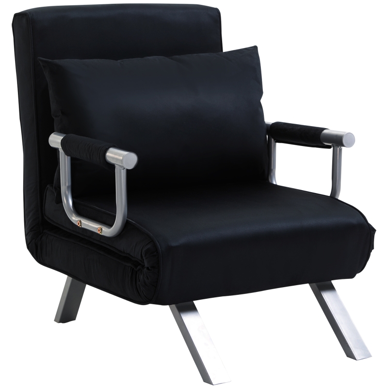 Homcom chauffeuse canapé-lit 1 Place Grand Confort Suède Noir 65 x 69 x 82 cm