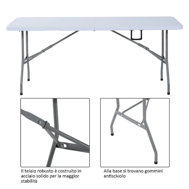 Outsunny Tavolo Pieghevole da Picnic Tavolino da Giardino Campeggio Portatile in PE 180x 74x 74cm Bianco