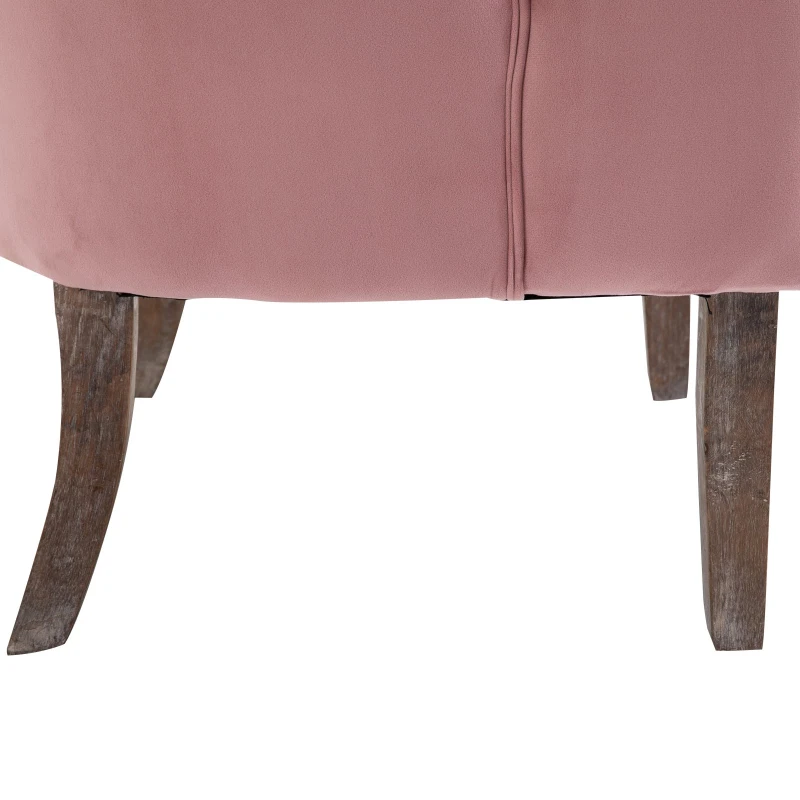 Homcom Poltroncina in Velluto Rosa con Gambe in Legno e Schienale Trapuntato