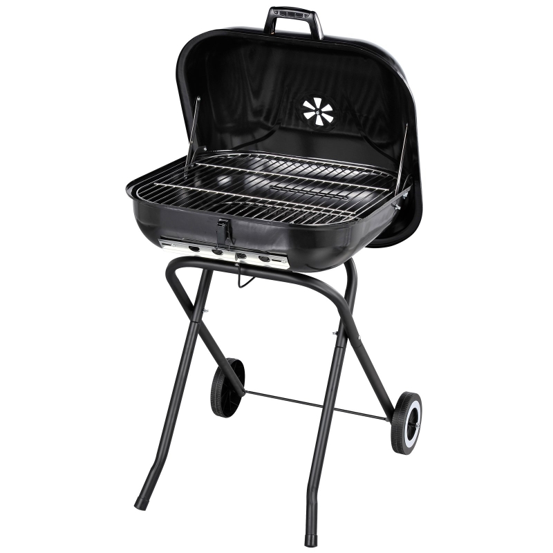 Outsunny Barbecue in Acciaio con Coperchio e Ruote Nero 57x70x86cm