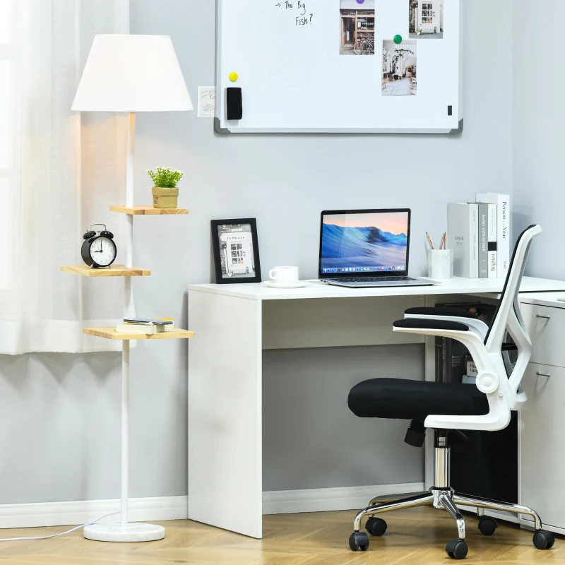 HOMCOM Lampada da Terra con 3 Ripiani Girevoli, Piantana da Terra, con Base in Marmo, Bianca Color Legno, Lampadine E27, 38x38x155cm