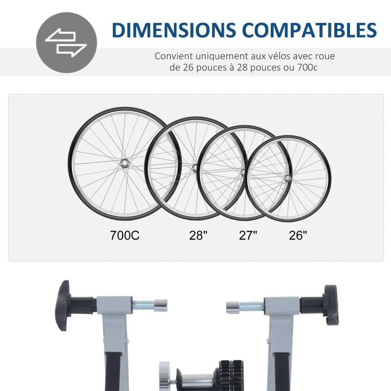 HOMCOM Home Trainer vélo Support d'entrainement Pliable pour vélo de Route VTT Acier Gris métal