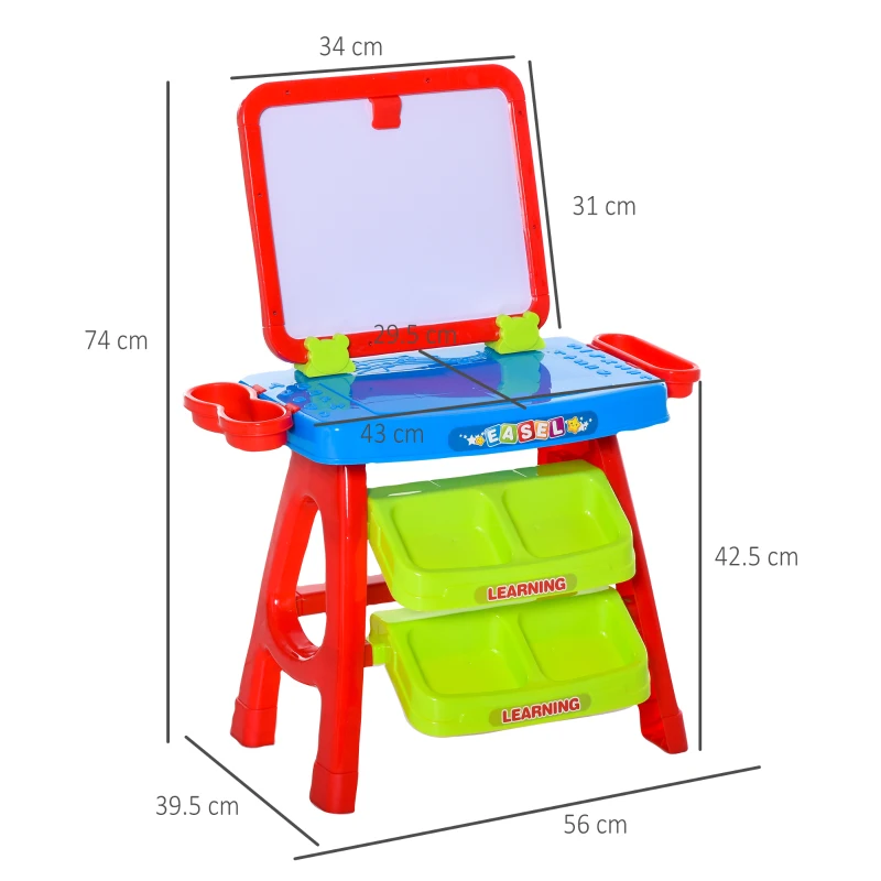 HOMCOM Banco con Lavagna Magnetica per Bambini, Gioco Educativo con Pennarelli, Gessetti e Lettere Magnetiche 3-6 Anni, 56x39.5x74cm