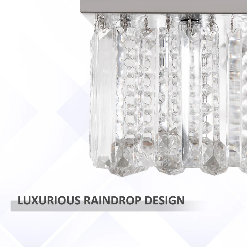 HOMCOM Lampadario Moderno a Gocce in Cristallo con 5 Attacchi E14, 80x25x20cm, Argento