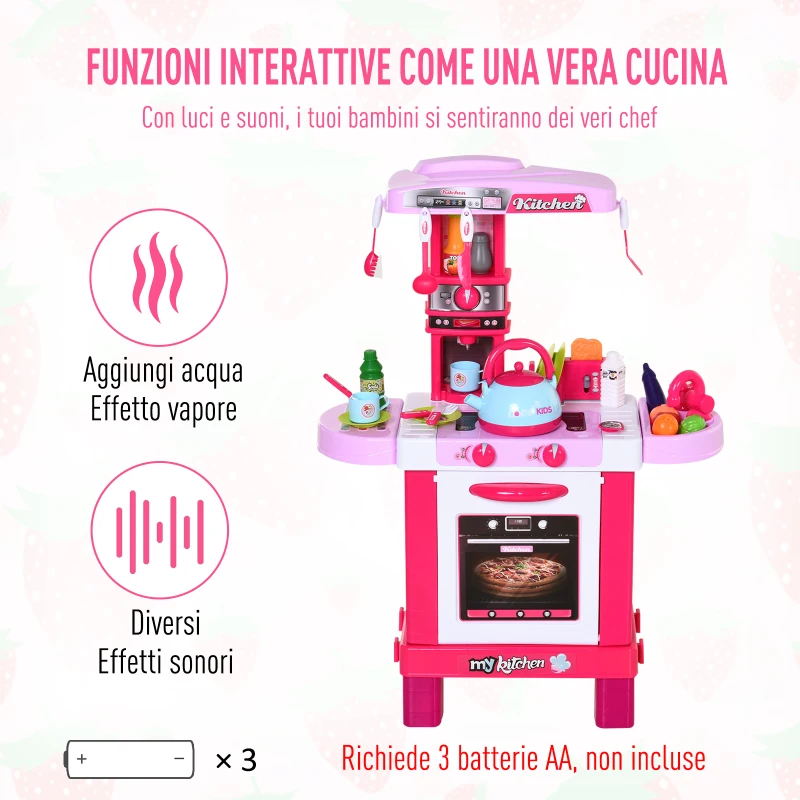 HOMCOM Cucina Giocattolo per Bambini con Suoni e Luci 33 Accessori Inclusi
