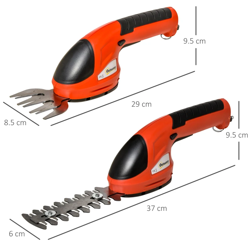 Outsunny Cesoia 2 in 1 Sfoltirami e Tosaerba con Batteria 3.6V Ricaricabile e 2 Lame, Rosso