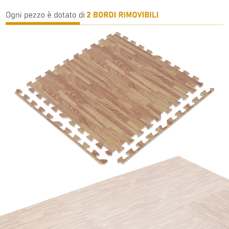 Homcom Tappeto Puzzle Antiscivolo Effetto Legno in EVA Set da 16 Pezzi da 60x60cm, Tappeto Fitness e Gioco
