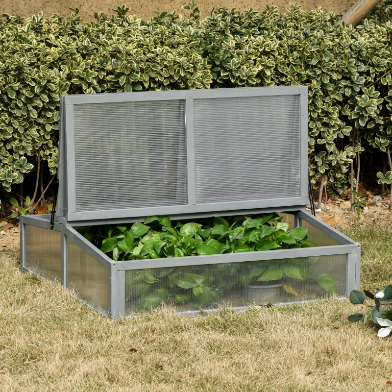Outsunny Mini Serra in Legno e Policarbonato, Serra Piccola da Balcone o da Giardino, Grigia 90x92x28cm