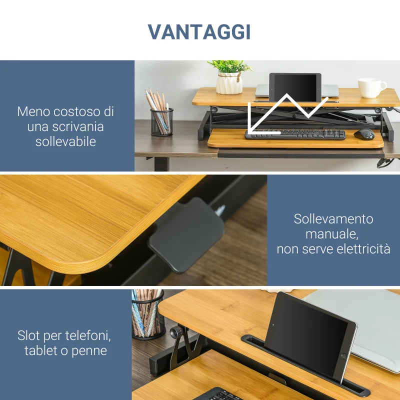 Vinsetto Supporto per Monitor Regolabile, Supporto per Monitor PC da Scrivania con Ripiano Tastiera e Slot per Tablet in Legno e Acciaio