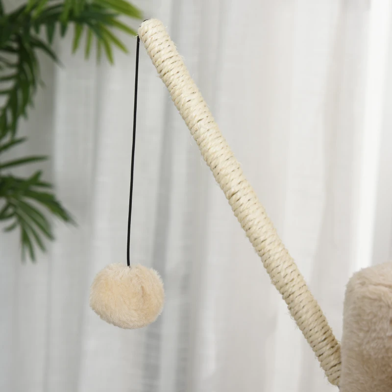 PawHut 121cm Tiragraffi per Gatti in Peluche Multi-attività con Amaca Condo Beige