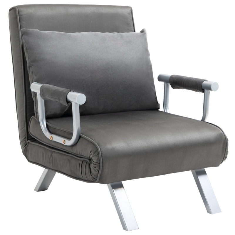 HomCom Poltrona Letto Trasformabile con Rivestimento in Microfibra, Grigio Scuro