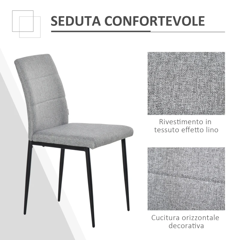 HOMCOM Set di 4 Sedie Imbottite da Salotto con Rivestimento Tessuto e Gambe in Metallo, Grigio