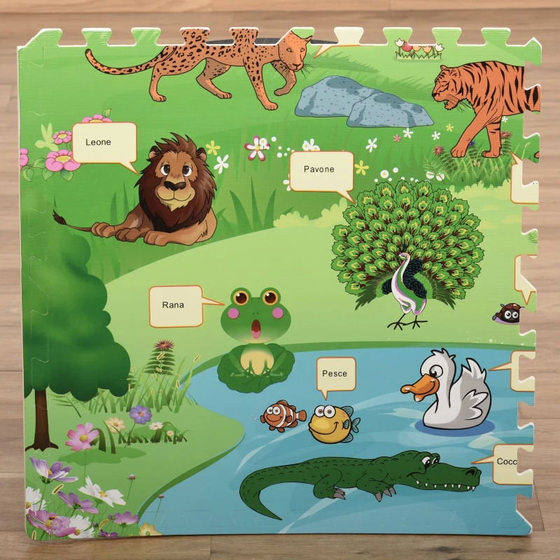 HOMCOM Tappeto Puzzle per Bambini 24 Pezzi Impermeabile con Fondo Antiscivolo, Schiuma EVA con Copertura 9㎡ Multicolore