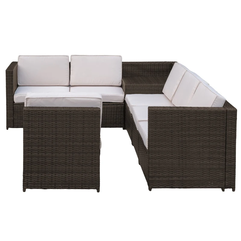 Outsunny Set da Giardino 8 Pezzi con 4 Poltrone, 2 Poltrone Angolari e 2 Tavolini per Giardino in Rattan Marrone