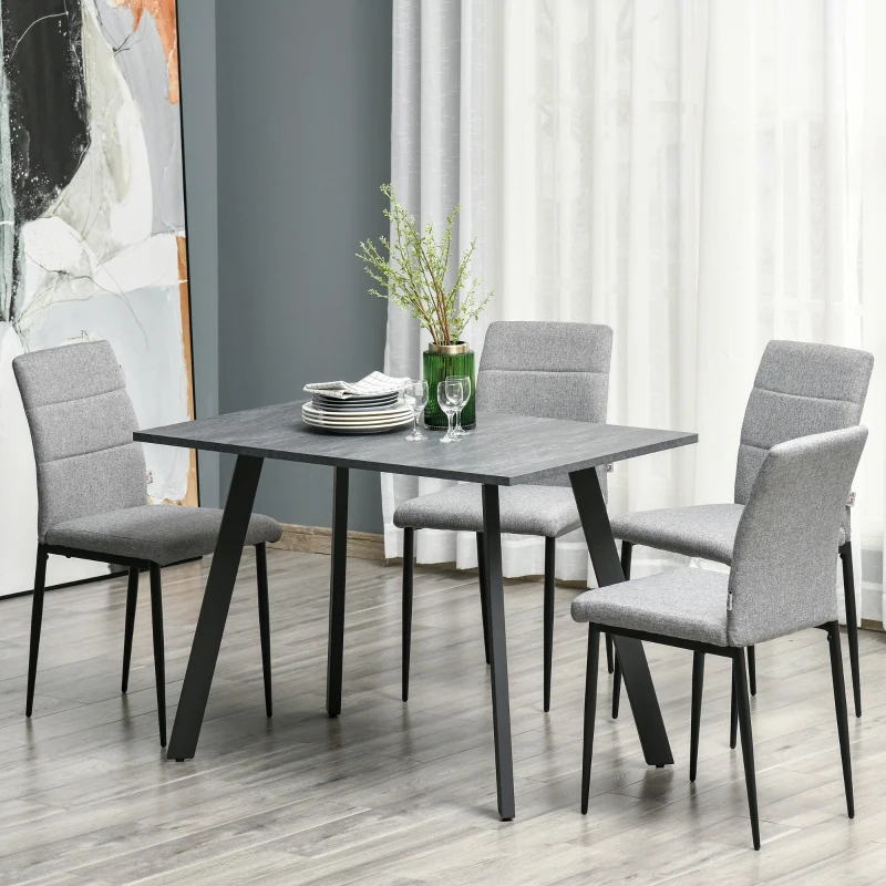 HOMCOM Set di 4 Sedie Imbottite da Salotto con Rivestimento Tessuto e Gambe in Metallo, Grigio