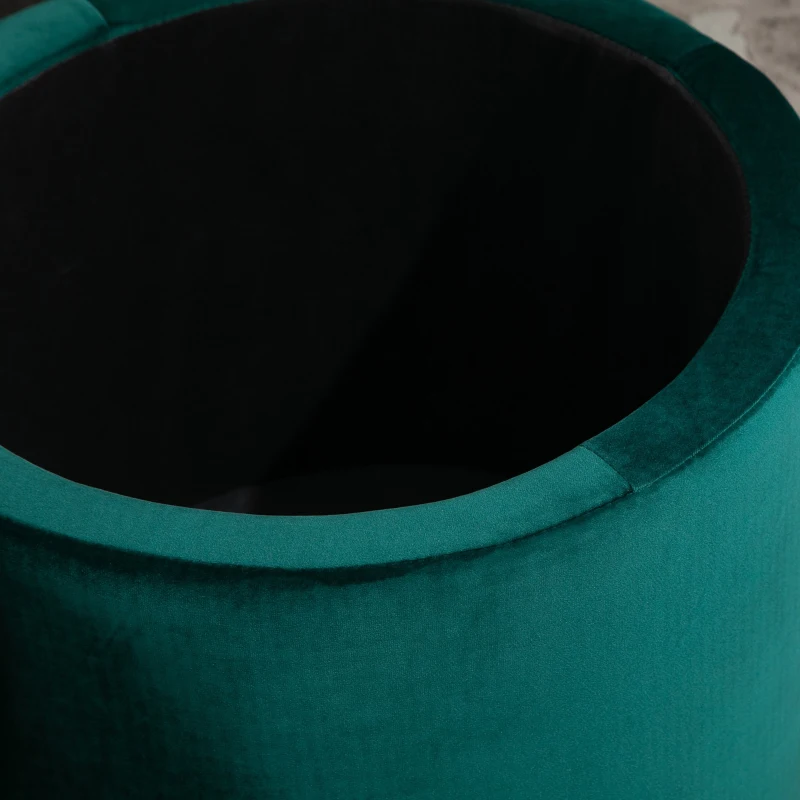HOMCOM Pouf Contenitore Poggiapiedi Rotondo, Coperchio Imbottito e Trapuntato