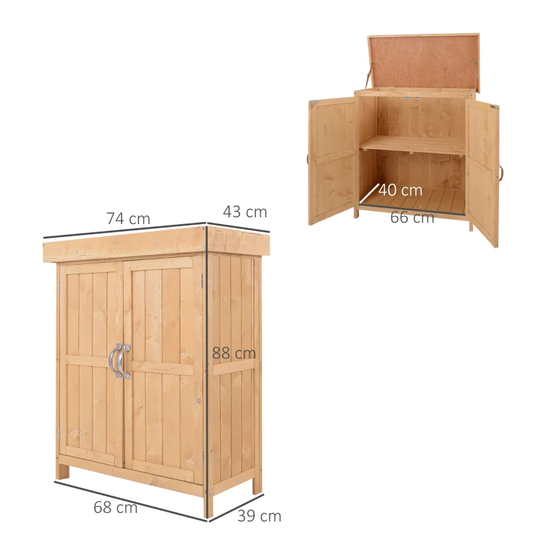 Outsunny Gereedschapskast gereedschapsschuur tuinkast 2 vakken 88 H cm dennenhout naturel(m-3)