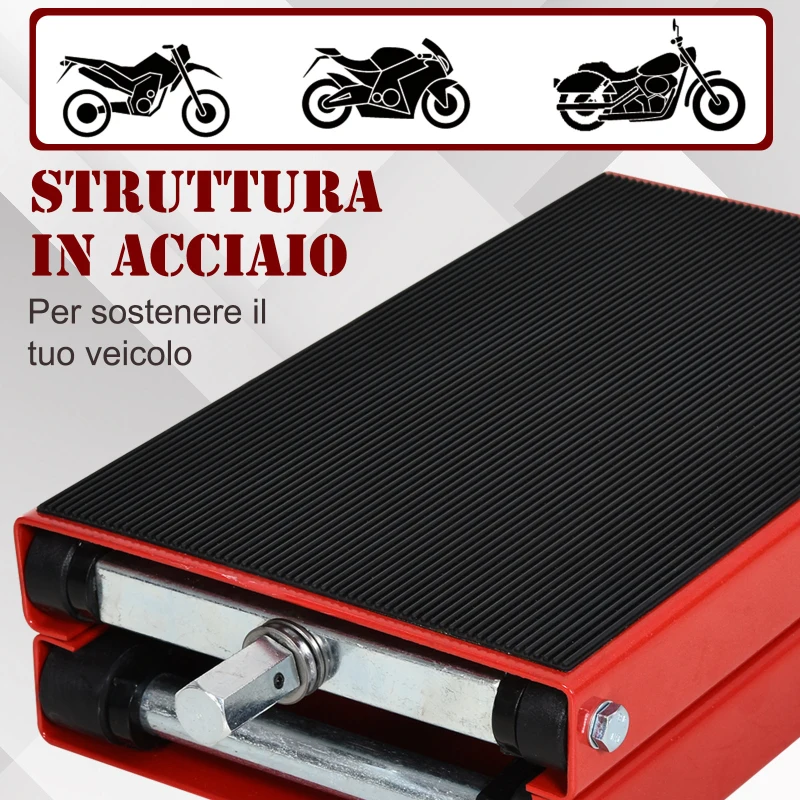 DURHAND Cavalletto Alzamoto, Sollevatore per Moto in Acciaio Rosso e Nero, Pieghevole e Antiscivolo 41.5 x 23.5 x 10-37cm
