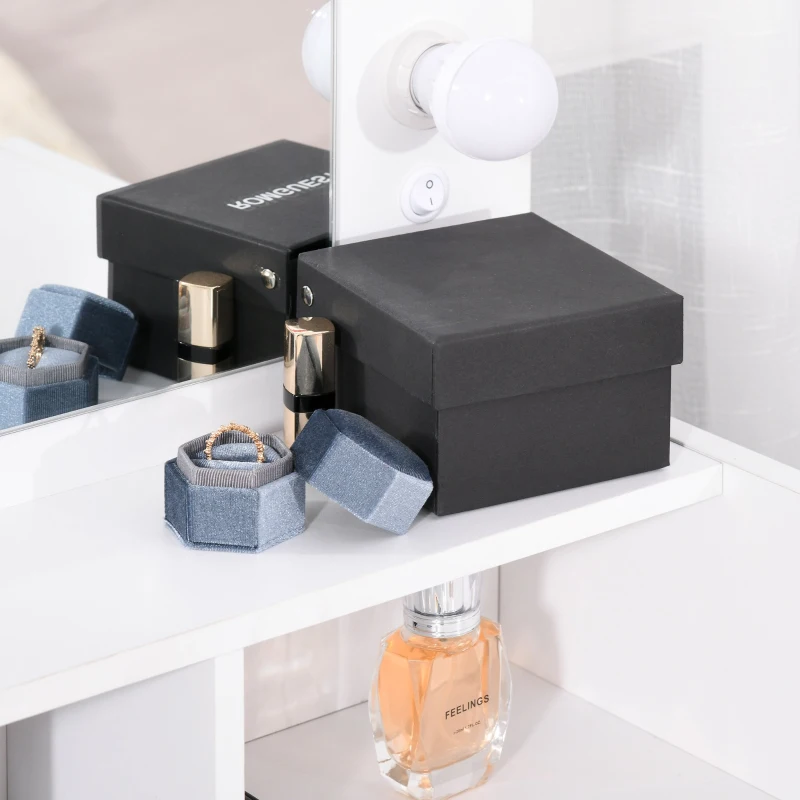 HOMCOM Toletta da Camera con Specchio e 9 Luci LED, Tavolo Trucco con Cassetto e Vani Aperti 70x40x160cm, Bianco