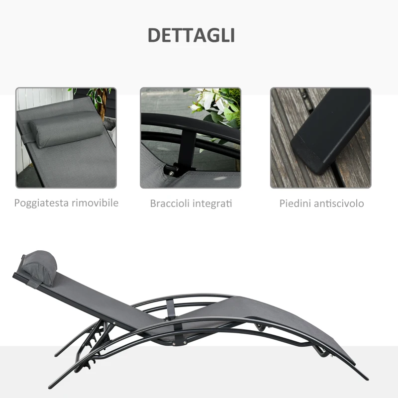 Outsunny Sdraio da Giardino Reclinabile su 5 Livelli con Cuscino Rimovibile, Alluminio e Texteline, 171x64x82cm Grigio