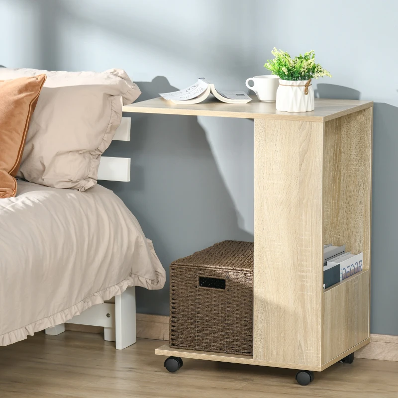 HOMCOM Table basse bout de canapé table d'appoint table de lit à roulette avec rangement chêne clair