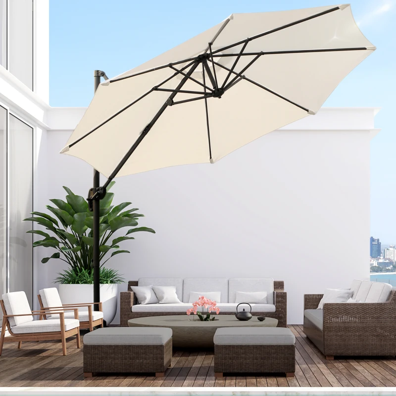 Outsunny Parasol déporté Ø 3 m octogonal inclinable manivelle avec pied en acier crème