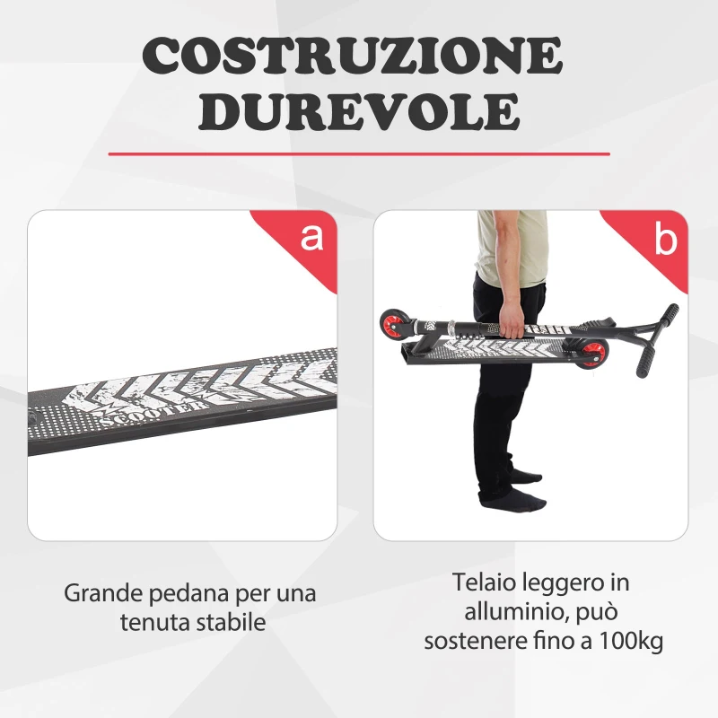 HOMCOM Monopattino Freestyle per Adolescenti in Alluminio, Impugnatura Ergonomica e Pedana Antiscivolo, Nero 65.5x50x79cm