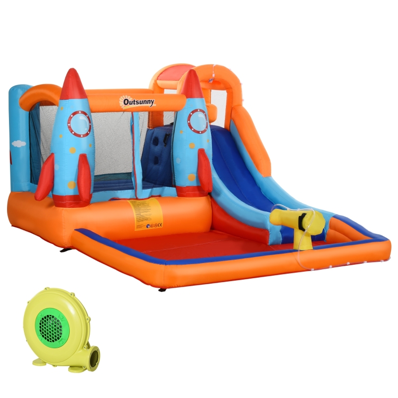 Outsunny Gioco Gonfiabile per Bambini con Scivolo Trampolino e Pompa Elettrica