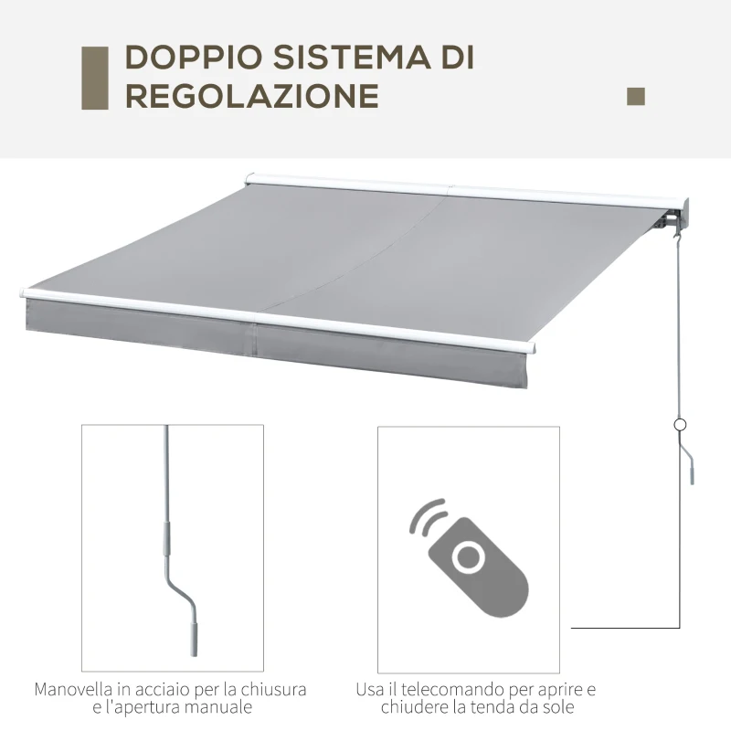 Outsunny Tenda da Sole a Bracci 250x200cm Elettrica Apertura con Telecomando o Manovella, in Alluminio e Poliestere Grigio