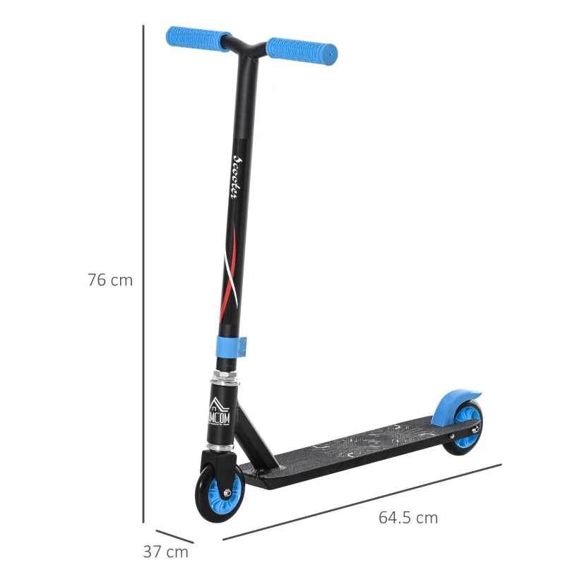 HOMCOM Monopattino Freestyle per Ragazzi e Ragazze da 14 Anni con Freno Posteriore, Stunt Scooter in Alluminio, Trick Scooter Nero e Blu