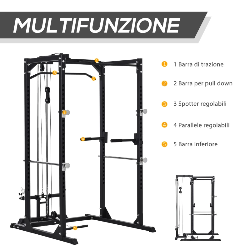 HOMCOM Palestra Multifunzione Stazione Fitness per Allenamento a Casa e Professionale, in Acciaio, 155x118x220cm, Nero