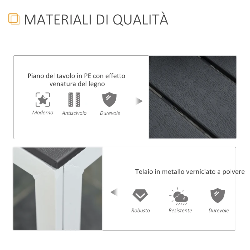 Outsunny Tavolo da Giardino Quadrato con Piano Effetto Legno in PE e Metallo 78 x 78 x 74cm