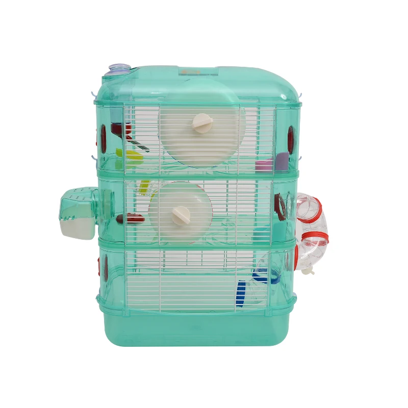 PawHut Gabbia Trasparente 3 Piani per Criceti e Roditori con Tubi e Ruote in Plastica, 40.5×28×55cm, Verde