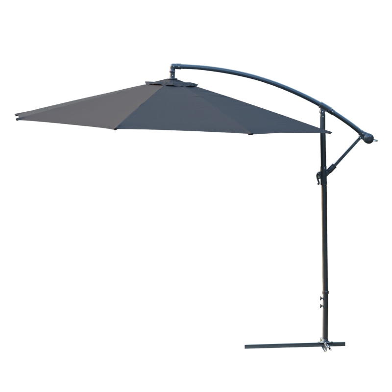 Outsunny Ombrellone da Giardino a Braccio Deluxe Inclinabile con Manovella, Φ3m Grigio