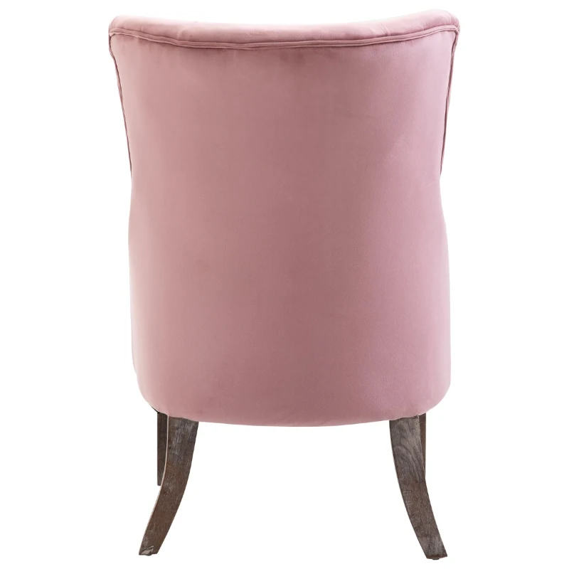 Homcom Poltroncina in Velluto Rosa con Gambe in Legno e Schienale Trapuntato
