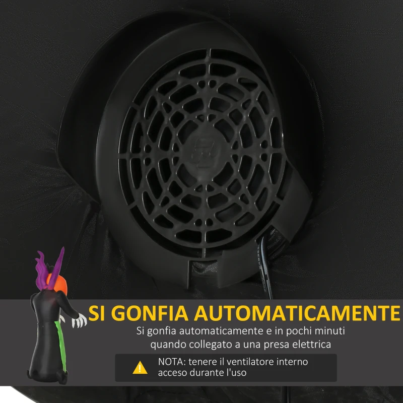 HOMCOM Fantasma Gonfiabile Halloween, Decorazione da Giardino Halloween Impermeabile e Autogonfiabile con Picchetti e Funi 120x90x240cm