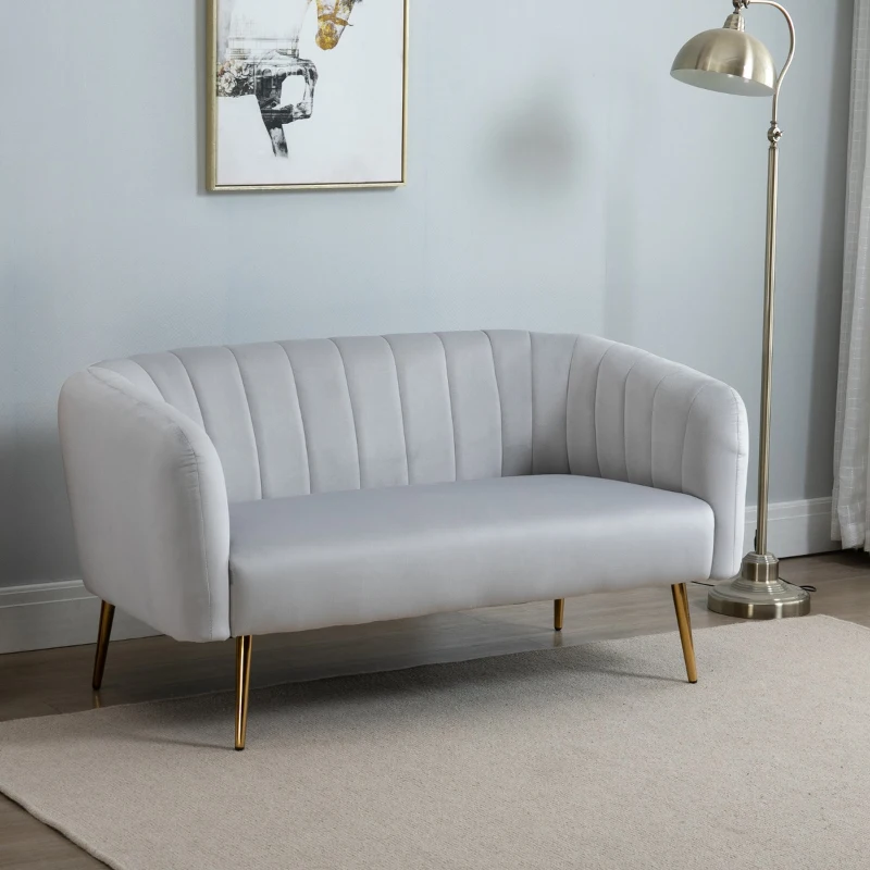 HOMCOM Divano 2 Posti Design Moderno Imbottito con Braccioli e Spalliera, per Soggiorno, Sala, Ufficio, Colore Grigio