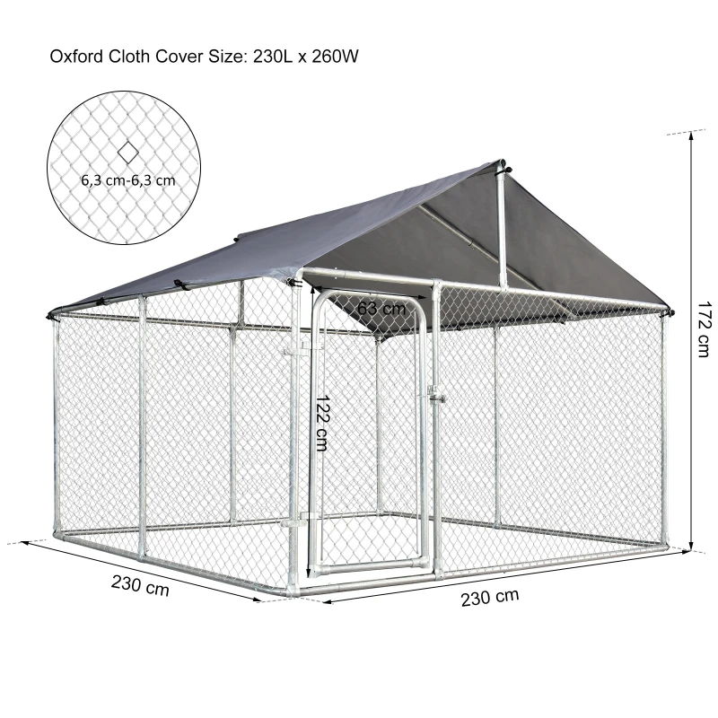 PawHut Recinto per Cani da Esterno, Recinto per Animali con Copertura Impermeabile 230x230x172cm