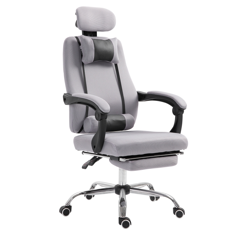 Homcom Fauteuil de Bureau avec Repose-Pied Gris 62 x 68 x 127 cm