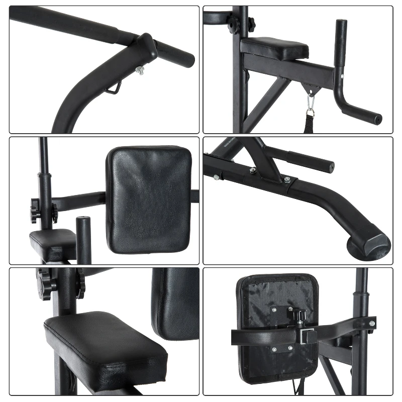 HOMCOM Stazione Fitness Multifunzione Power Tower per Allenamento a Casa Professionale Portata 120kg 129x98x172-224cm