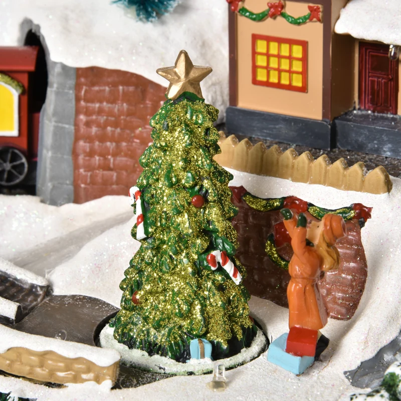 HOMCOM Villaggio di Natale con Luci LED, 8 Musiche e Albero Girevole, 30x19x19.5cm