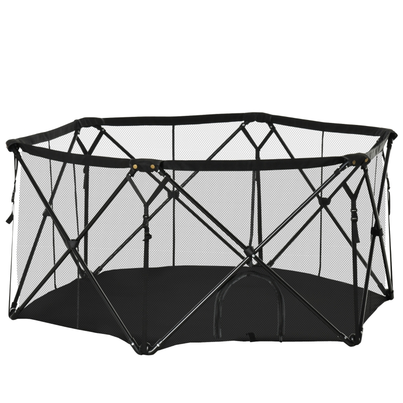 PawHut Recinto per Cani Pieghevole in Acciaio e Tessuto, Box per Animali Piccoli con Sacca di Trasporto, 148x134x67cm, Nero