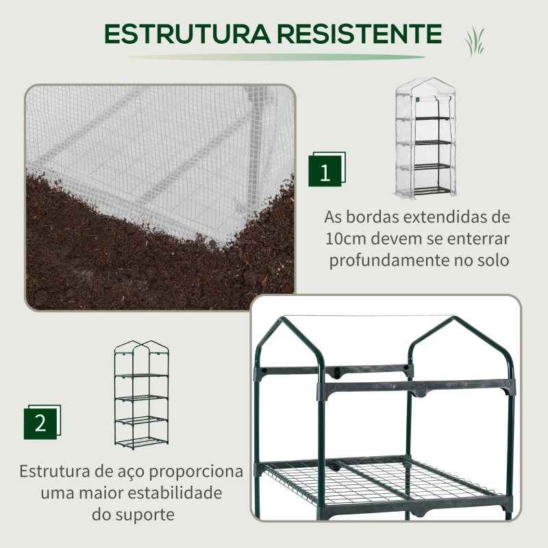 Outsunny Estufa de Jardim com 4 Prateleiras e Cobertura de PE Estufa de Aço para Cultivo de Plantas Flores 70x50x160cm Branco