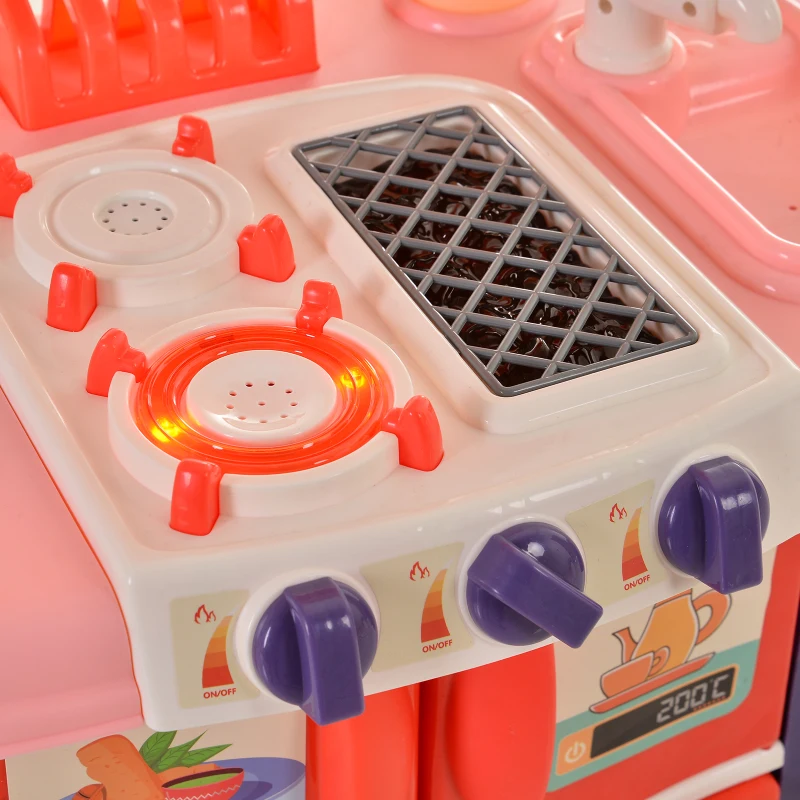 HOMCOM Cocinita de Juguete para Niños de +3 Años con 51 Accesorios Efectos de Luz y Música Cocina Infantil Juego de Rol Utensilios 71,5x35x85,5 cm Multicolor