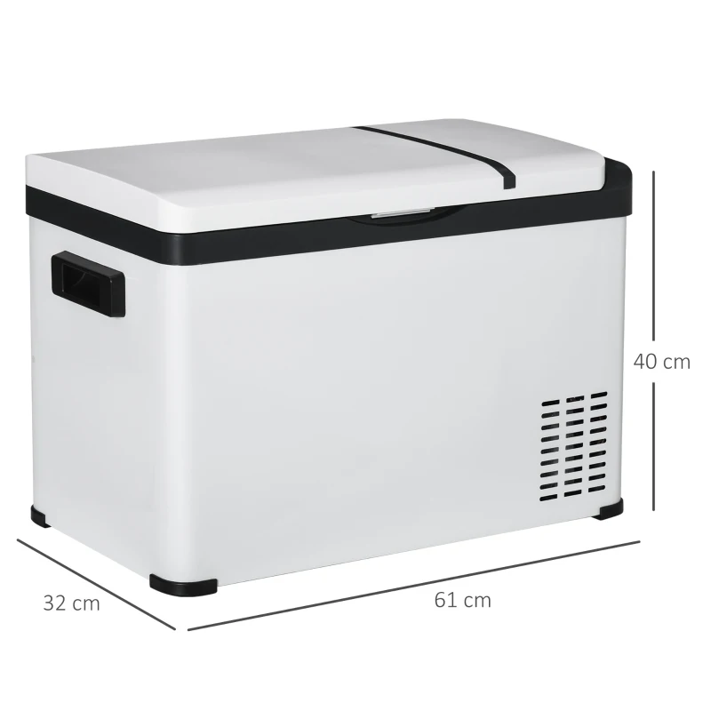 Outsunny Geleira de Compressor 30L Geleira Portátil de Carro CC 12V/24V e CA 110-240V até -22 ℃ com Tela Tátil e Alças para Barco Caminhão 61x32x40cm Branco